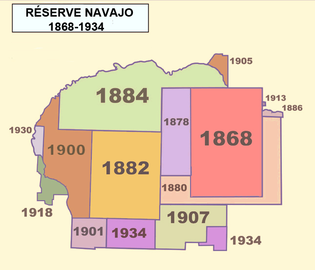 Histoire de la Réserve Navajo
Avec Zone d'Utilisation Commune 1882 / With JUA
Keywords: carte historique réserve navajo;histoire réserve navajo;nation navajo;map navajo nation history;traité 1868;JUA 1882